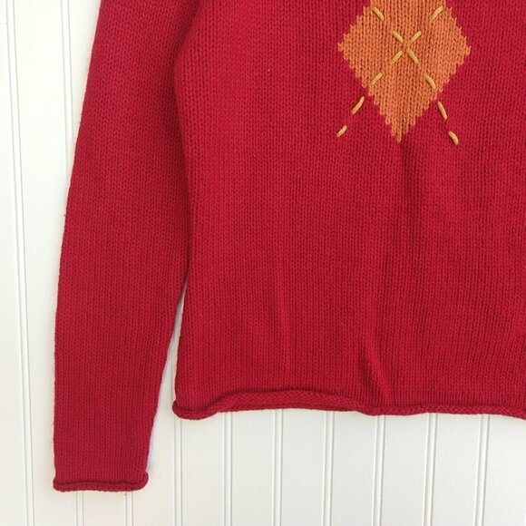 Vintage 90s Mock Neck Sweater Size S Red Argyle NWT Deadstock Grunge High Sierra - Picture 5 of 9
